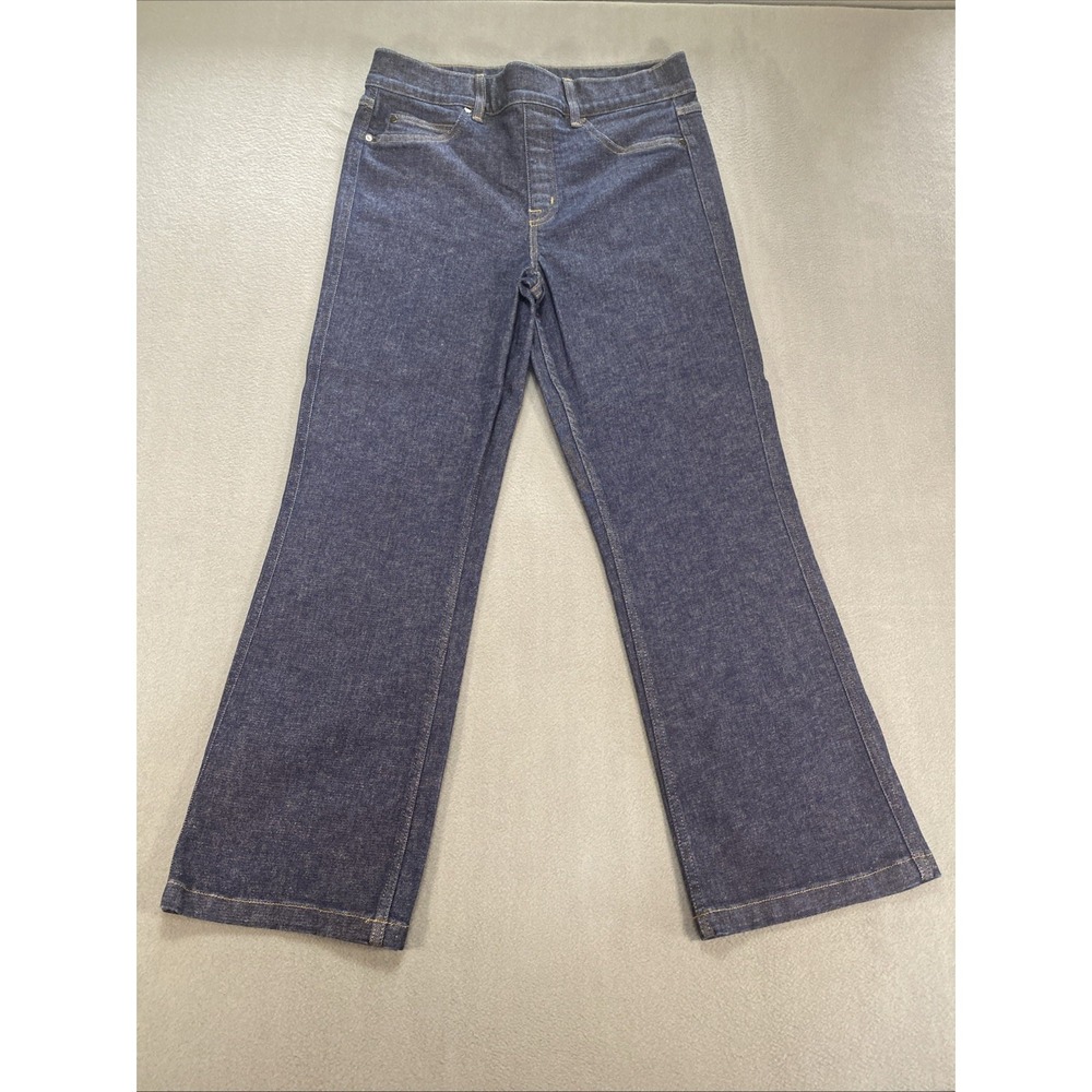 Spanx Womens Cropped Jeans Large Kickflare High Rise 20699R Raw Indigo Pull On